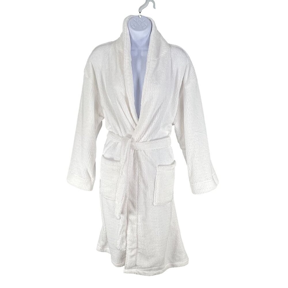 Ulta Beauty NWT Womens S/M White Textured Plush Spa Robe Belted Pockets